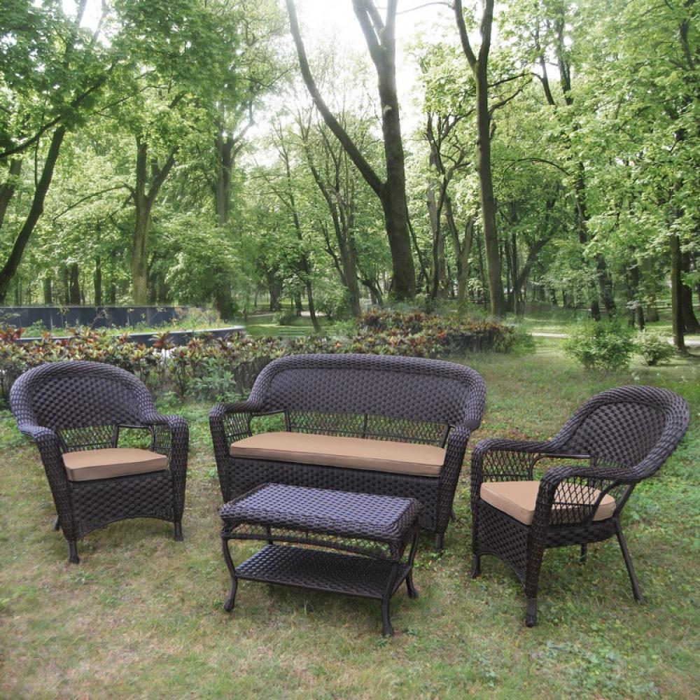 Мебель из ротанга фиолетовая, диван, кресла и столик на 4 персоны Jilos AFINA  130531 Бежевый;фиолетовый  - Вид №1