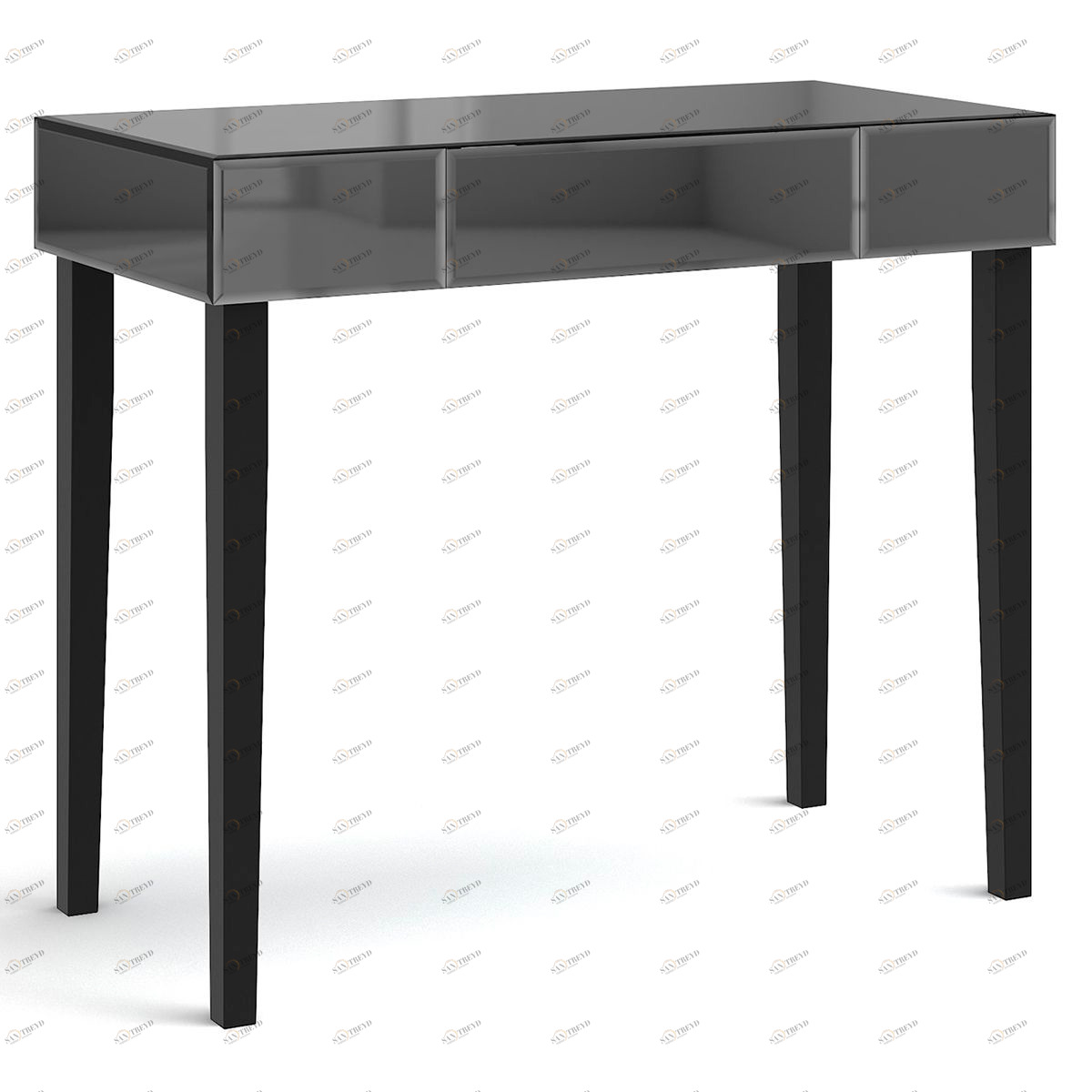 Консоль зеркальная серая с ящиком и черными ножками "Грэйс" GRAUM  304037 Зеркальный;серый 