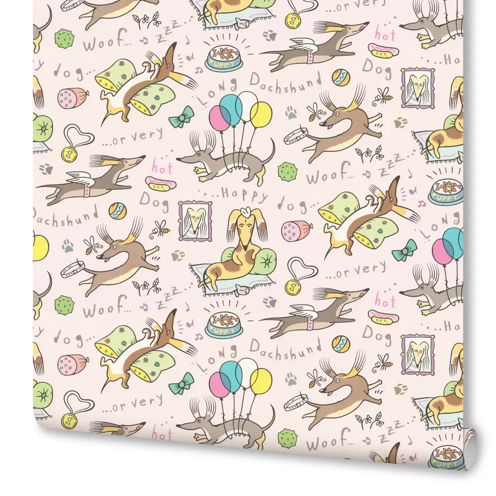 Обои флизелиновые Артекс Таксы розовые 1.06 м 10714-03 STLM-2069722