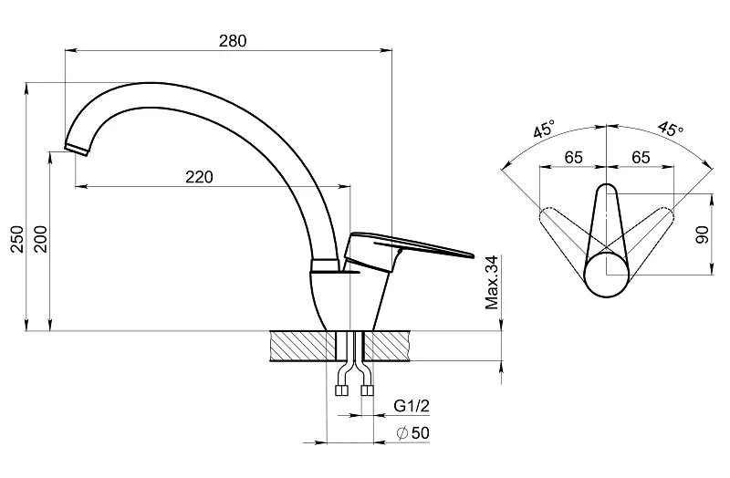 ST-03, ЧЁРНЫЙ, СМЕСИТЕЛЬ КУХОННЫЙ GRANULA Standart 03-ST-ST69 - Вид №2