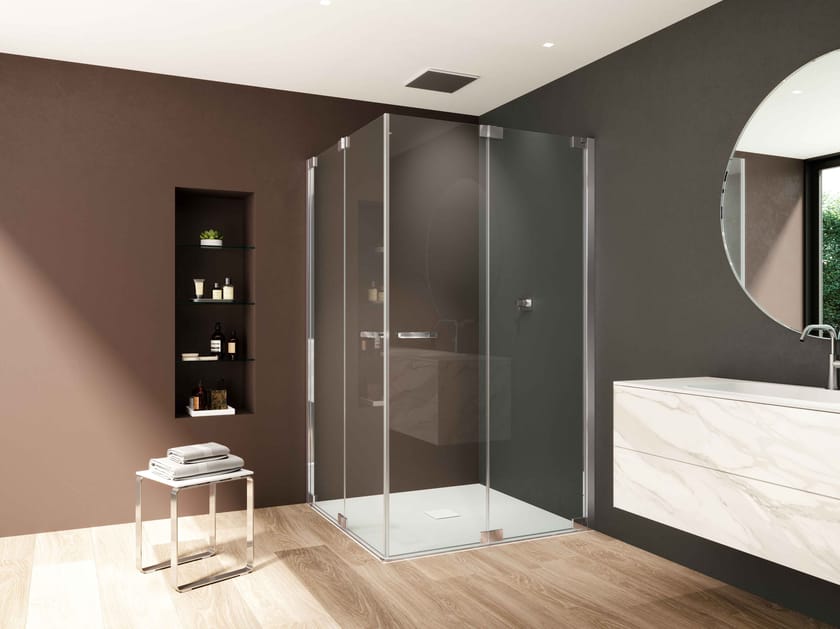 Стеклянная угловая душевая кабина с распашной дверью Provex Industrie E-Lite ARCH-00010671