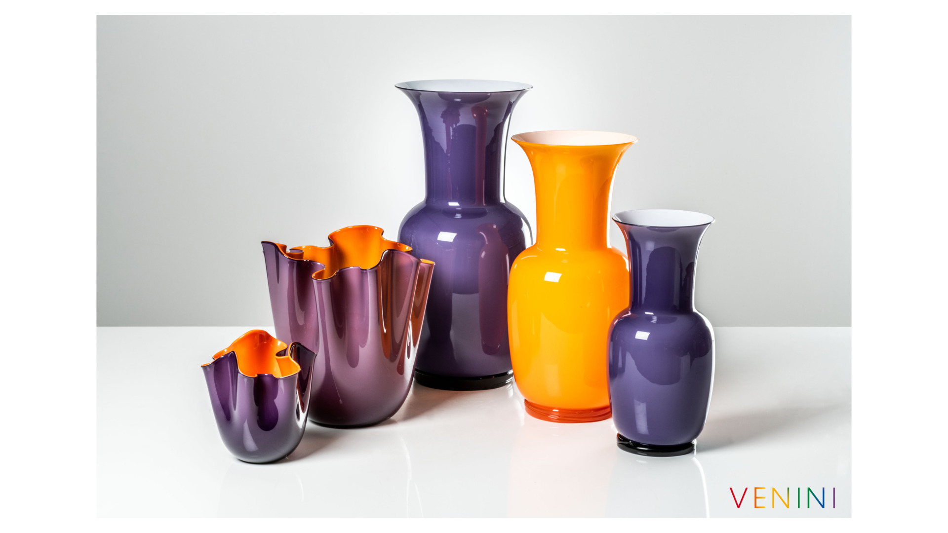 10640935 VENINI Ваза Venini "Опалино" 30х14см (оранжевая, белая) Стекло  - Вид №3