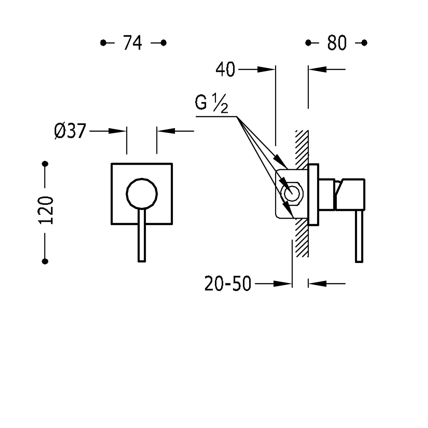МАКСИМАЛЬНЫЙ 1-ходовой скрытый смеситель для душа с одной ручкой-06217702 TRES  - Вид №1