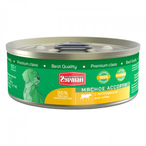 Т0055554 Корм для собак Мясное ассорти потрошки с кольцом конс. 100г ЧЕТВЕРОНОГИЙ ГУРМАН