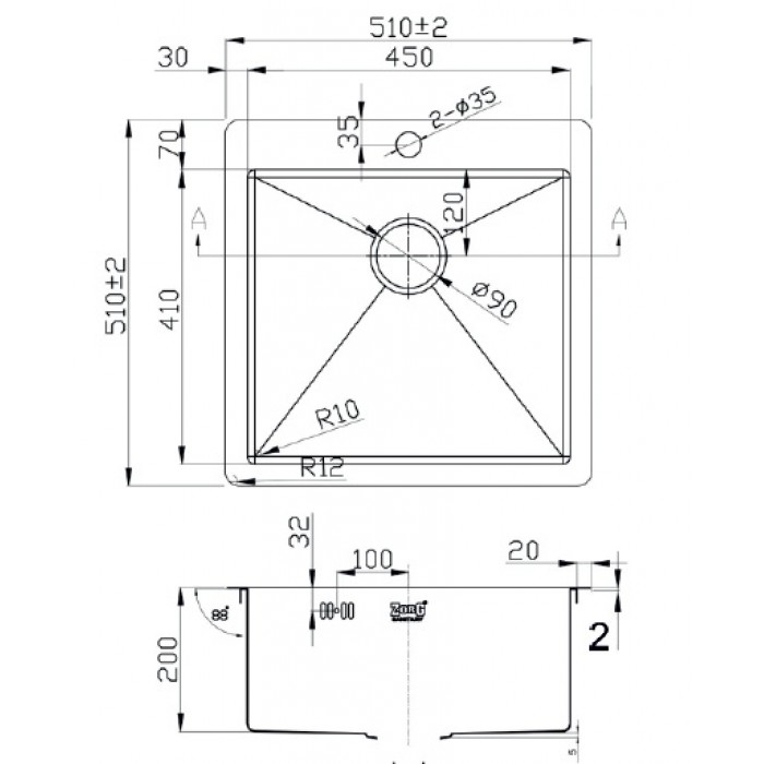 Zorg ZL R-510510 Мойка кухонная прямоугольная Zorg  - Вид №2