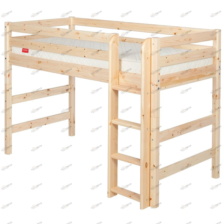 Кровать Flexa Classic полувысокая с прямой лестницей, лакированная, 190 см 9010045101