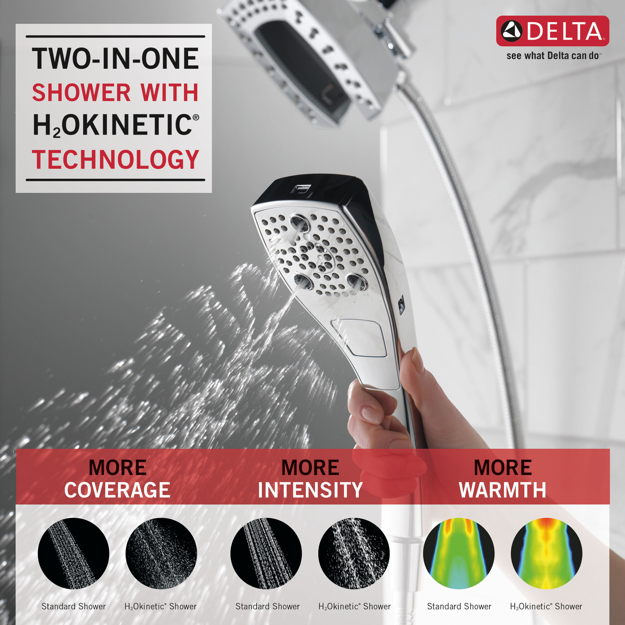58474 H2Okinetic® In2ition® Душ два в одном с 5 настройками Delta Faucet Universal Showering Хром  - Вид №1