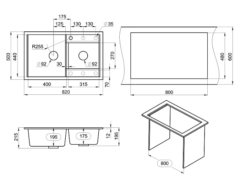 8201, АРКТИК (БЕЛЫЙ), кухонная мойка, кварц GRANULA 8201-ST286 - Вид №3