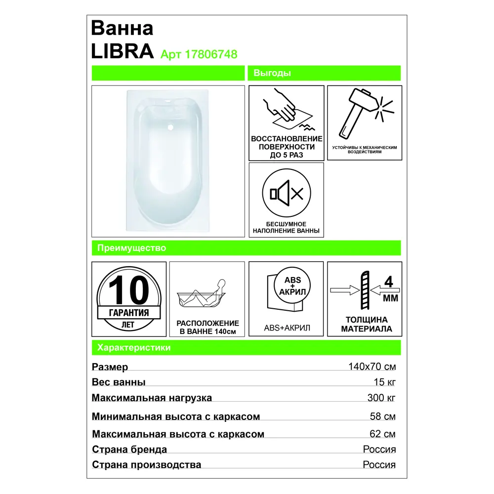Акриловая ванна Santreyd Aquanet Libra — современная классика для вашей ванной комнаты 17806748 STLM-0008653 - Вид №5