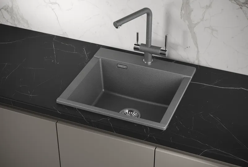ES-5201, ГРАФИТ (ЧЁРНО-СЕРЫЙ), кухонная мойка, кварц, ESTETICA GRANULA 5201-ST169 - Вид №1
