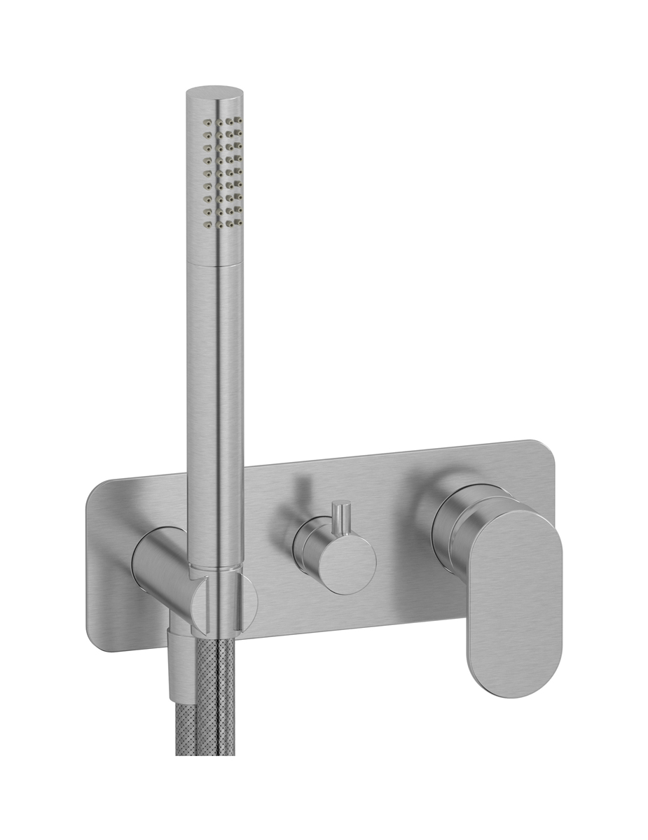 Внешние части встроенного в стену смесителя на 2 потребителя в комплекте с душевым гарнитуром. WE ARE IB k2313ss Brushed Nickel K2