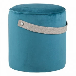 Пуфик круглый темно-бирюзовый вельветовый с ручкой "Джерри" STOOL GROUP  00-3881790 Голубой