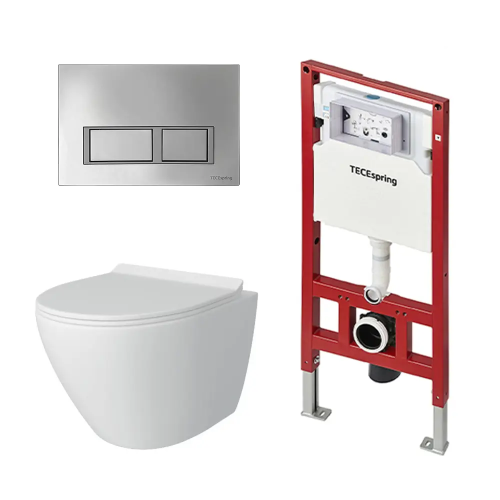 Tece Spring — комплект инсталляции с безободковым унитазом и хромированной панелью 89407236 STLM-1573642