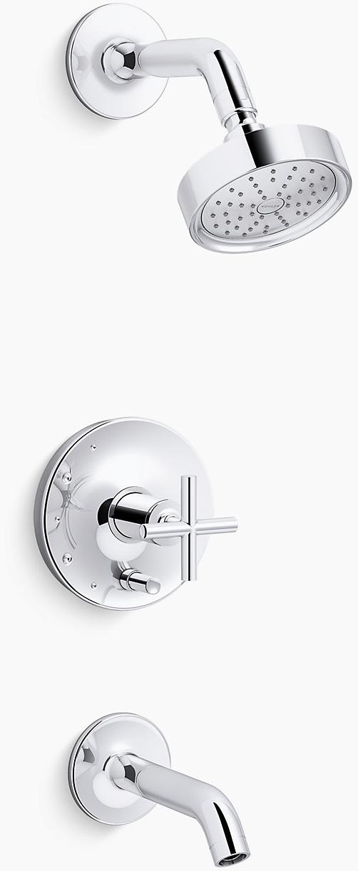 KOHLER Накладка для ванны и душа Purist Rite-Temp с поперечной ручкой и насадкой для душа 1,75 галлона в минуту K-T14420-3G-BV  - Вид №1