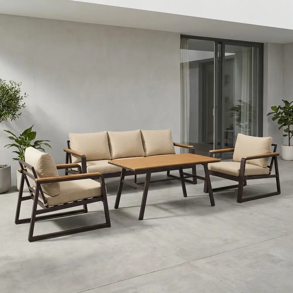 Набор садовой мебели для обеда с подушками  BEGINIA Sugan Алюминий Стол, диван, кресло 2 шт Бежевый STLM-2131932 - Вид №28