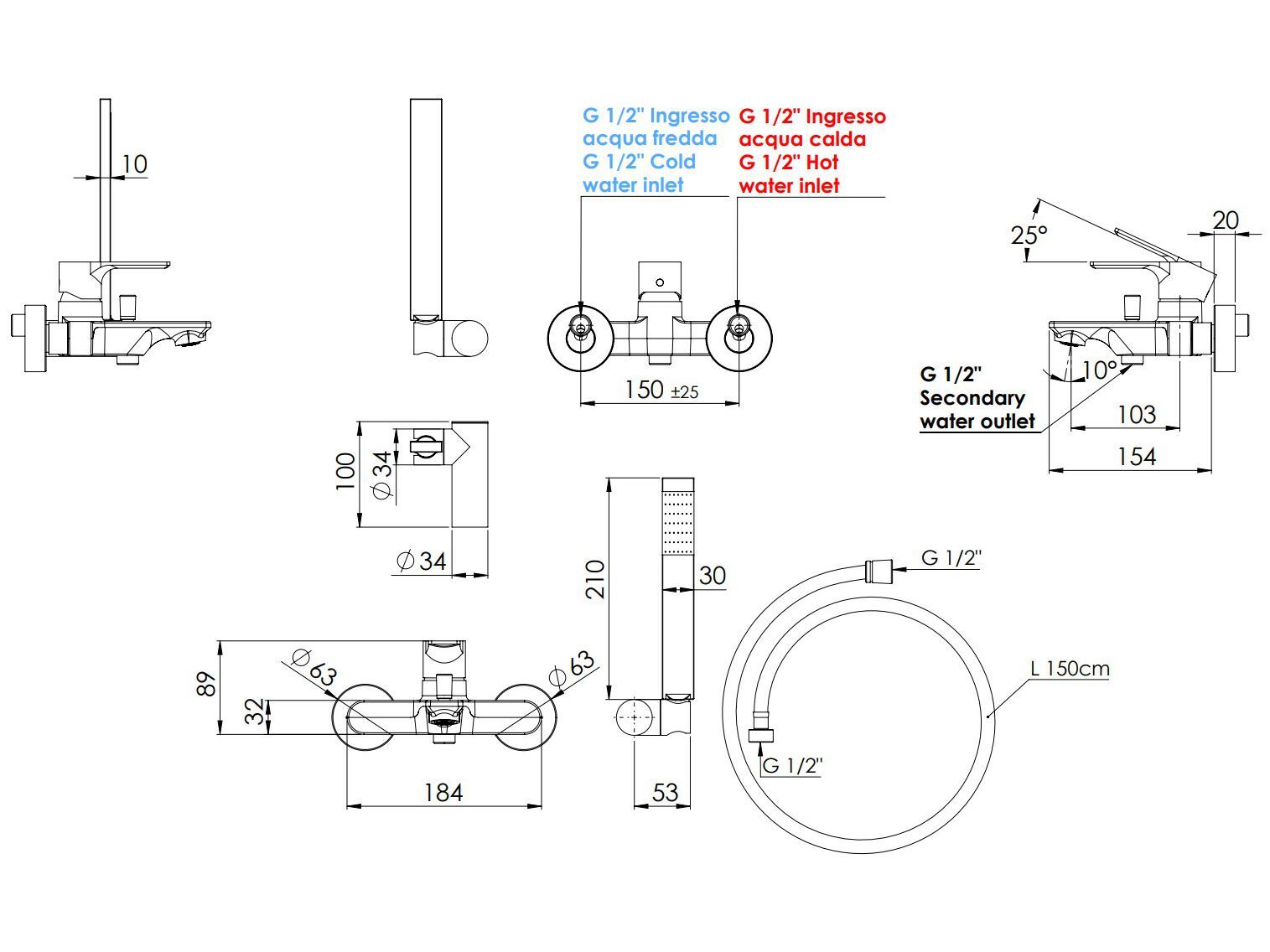 Внешний смеситель для ванны с ручным душем Rubinetterie Mariani Icon ARCH-00148198 - Вид №2