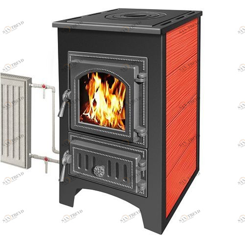 Печь-камин Везувий ПК-01 (270) с плитой и Т/О (красный) 3842