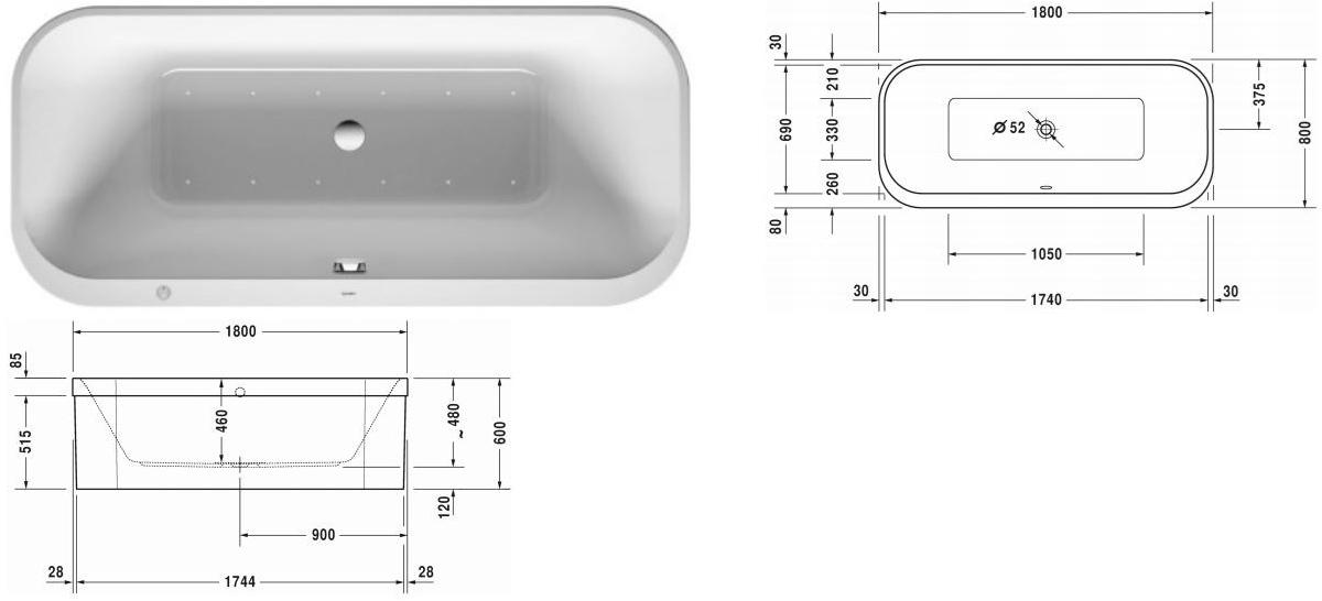 Duravit Отдельностоящая акриловая ванна с гидромассажем Happy d.2 760319 - Вид №1