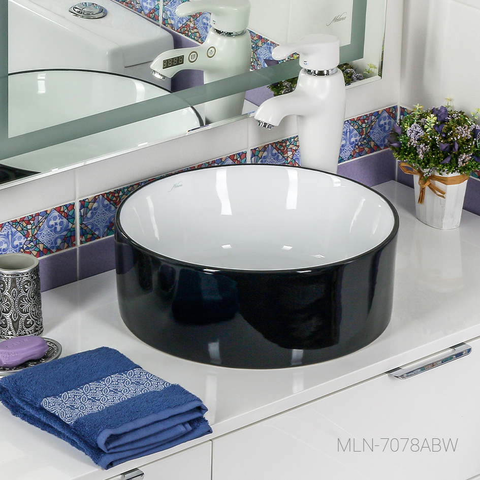 Накладная раковина melana mln-7078abw (черно-белая) 7078ABW-805