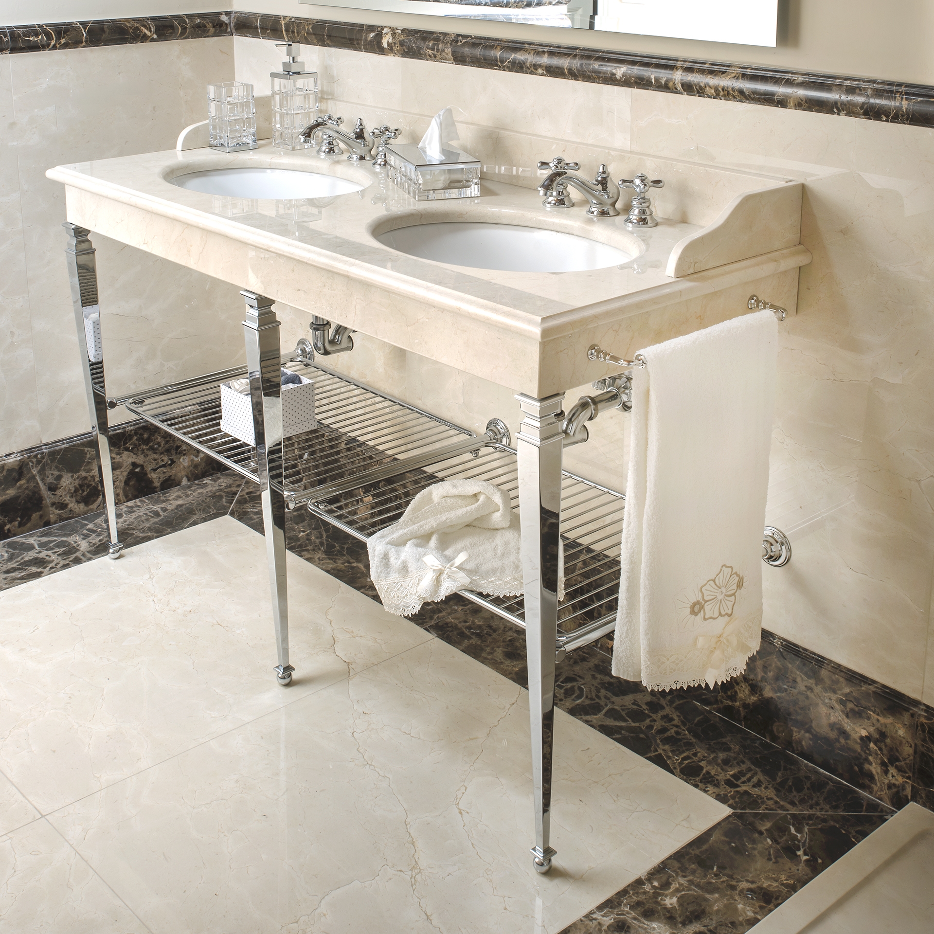 RE-EMPERADOR-2 3SC Столешница из темного мрамора Emperador с 2 раковинами Classico Treesseci 3SC