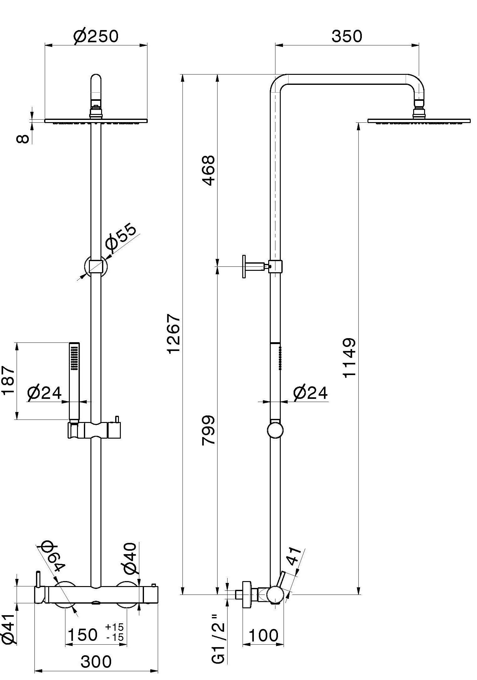 Настенная душевая колонна с ручным душем Newform душевые колонны ARCH-00057860 - Вид №2