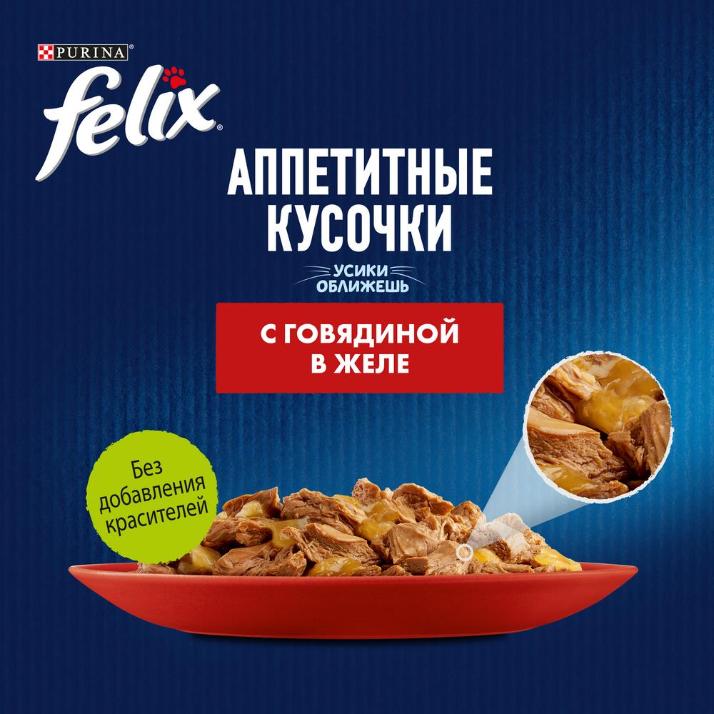 ПР0016273 Корм для кошек Аппетитные кусочки с говядиной в желе, пауч 85 г FELIX  - Вид №4