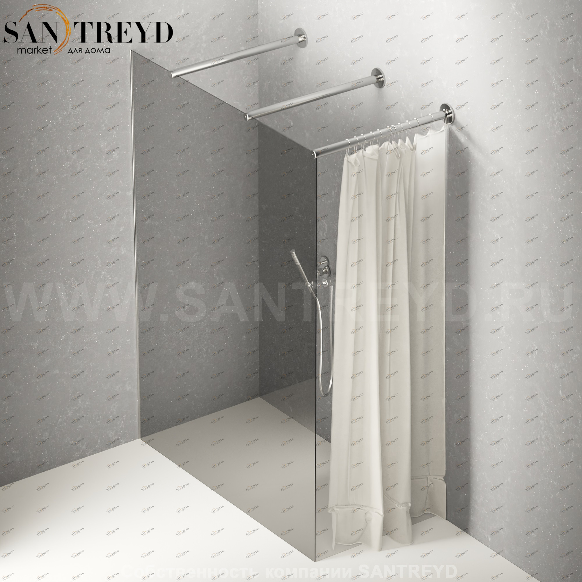 Душевое ограждение FLAT DX подрезаемое, стеклянная со шторкой дымчатая перегородка с 2-мя держателями. Размеры: глубина от 70 до 100 см, длина от 140 до 160 см Agape DXC570100140160TTM