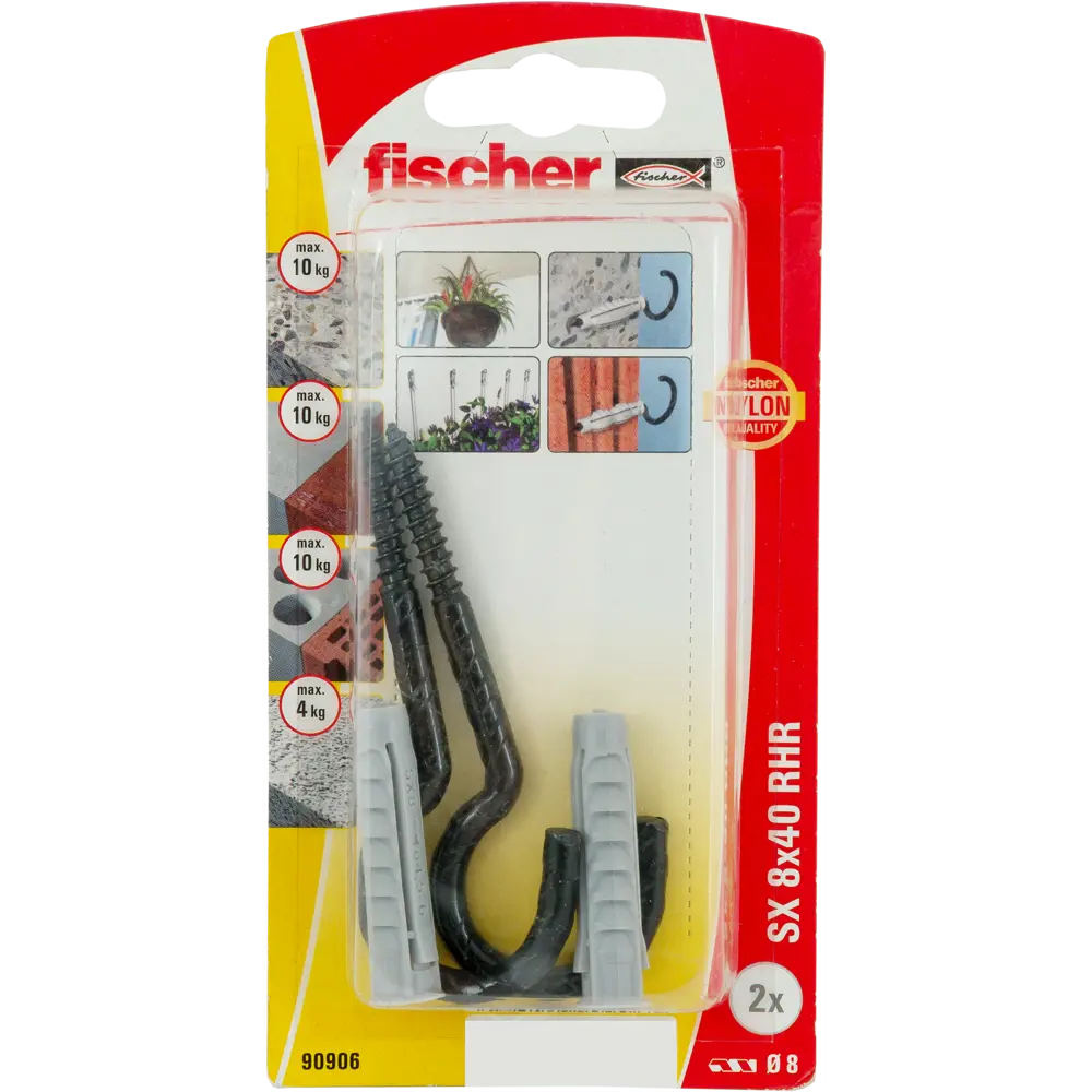 Дюбель для полнотелых материалов Fischer SX с крюком-полукольцом, 8x40 мм, нейлон, цвет коричневый, 2 шт STLM-2134132 - Вид №2
