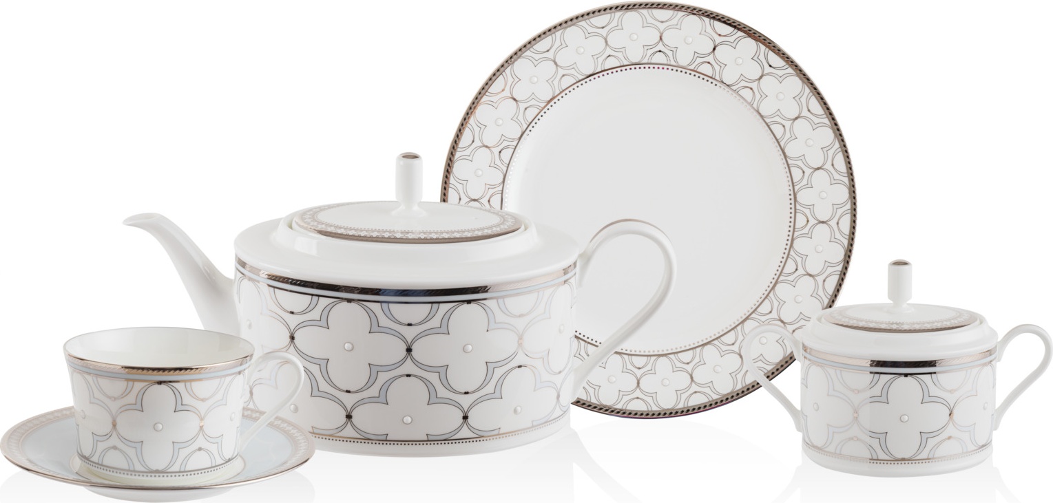 10649431 Noritake Сервиз чайный Noritake Трефолио, платиновый кант на 6 персон 21 предмет, фарфор Фарфор костяной 