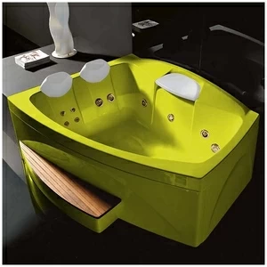 Ванна GRUPPO TREESSE Matrix Slim V763B-ZZ большая с подголовником глубокая с гидромассажем и дезинфекцией жёлтая с золотой фурнитурой