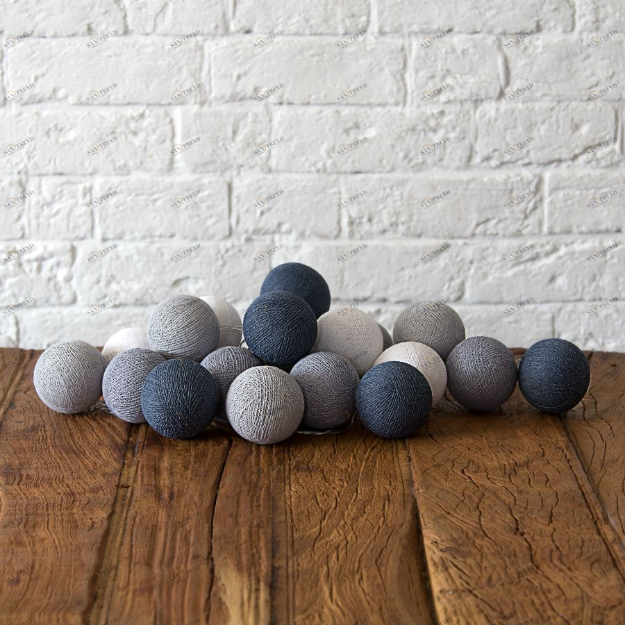 Гирлянад из хлопковых шариков от батареек на 20 лампочек, блюиш грей Lares&Penates 1720GB