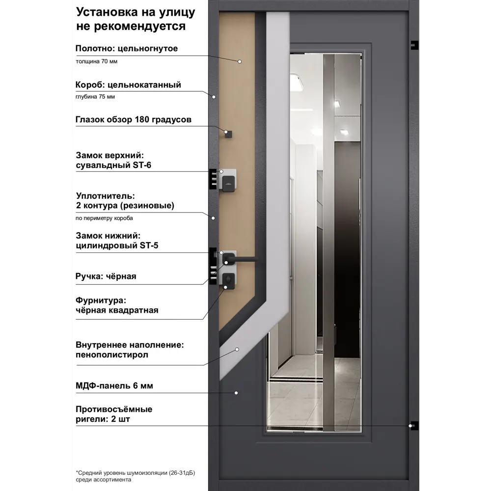 Дверь входная металлическая Гибсон 86x205 см правая скай оскуро с зеркалом TOREX STLM-2006612 - Вид №18