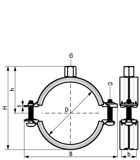 3396028 Крепление для труб  KSB2 Хомуты с вкладышем epdm (M8/10) для стальных, медных, чугунных и пластиковых (многослойных) труб WALRAVEN  - Вид №1
