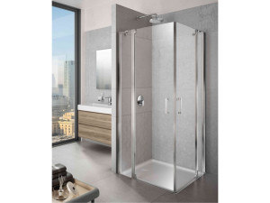 Угловая душевая кабина из закаленного стекла с распашной дверью