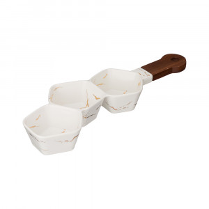 412-194 Посуда фарфоровая Менажница с деревянными ручками коллекция золотой мрамор Lefard