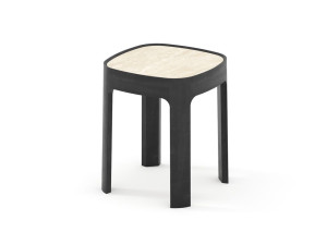 Высокий квадратный журнальный столик из дерева и натурального камня