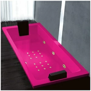 Ванна Gruppo treesse Quadra 199 V073N-SX-RZ розовая с золотой фурнитурой гидромассажем и аэромассажем прямоугольная встроенная левая