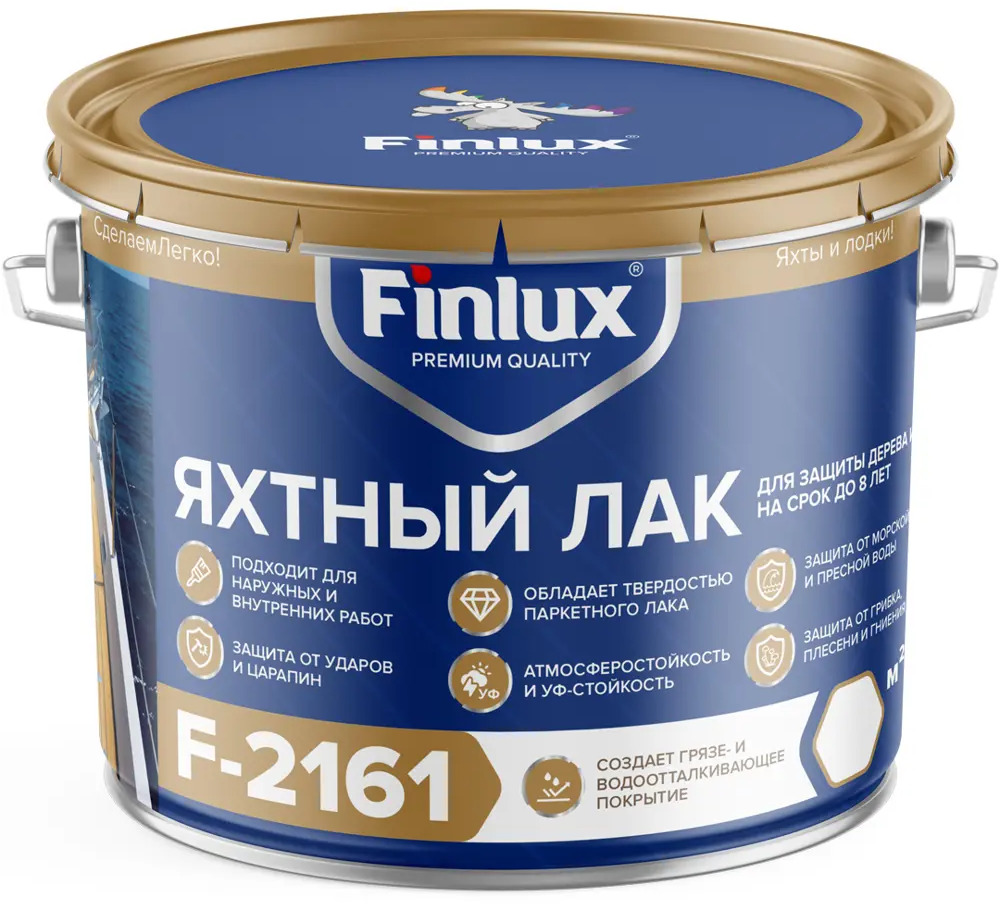 91207086 Водостойкий яхтный лак для дерева бесцветный Finlux F-2161 3 кг STLM-0857628