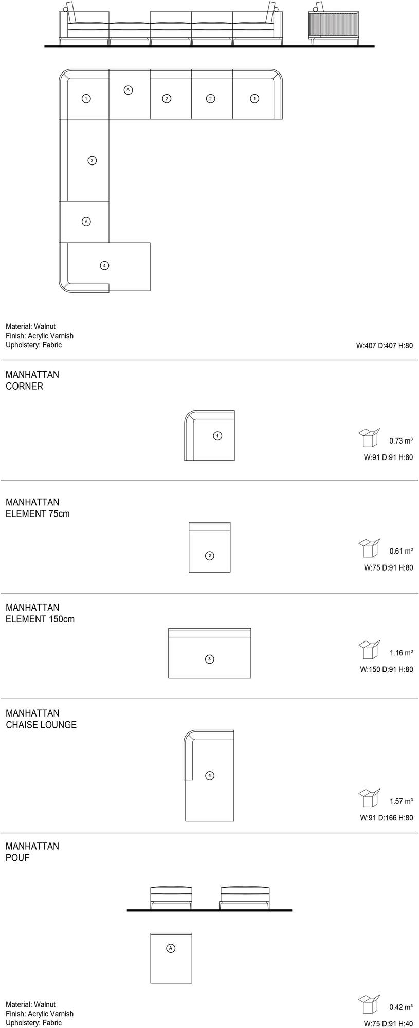 Mobi Модульный тканевый диван с шезлонгом Manhattan sun-id-1373542 - Вид №3