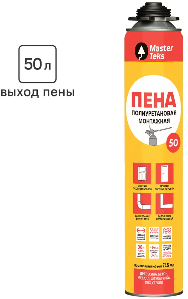 Профессиональная монтажная пена MasterTeks с 50-летним сроком службы 715 мл 84519010