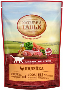 ПР0045628 Корм для кошек NATURE"S TABLE индейка сух. 190г NATURE'S TABLE