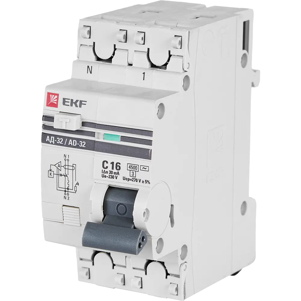 Дифференциальный автомат EKF АД-32 1P N C16 А 30 мА 4.5 кА АС STLM-2050878