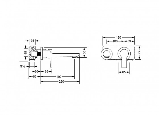 Смеситель для умывальника настенный ½" JOERGER Exalновинка 632.20.360.000 - Вид №1