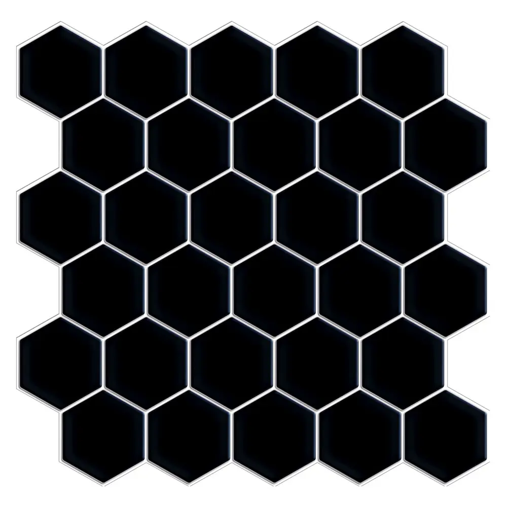 Наклейка декоративная 3D мозаика Черные соты 25x25 см FBRUSH STLM-2123947