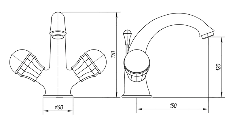 Смеситель MIGLIORE Korona ML.KRN-4734.CRDO для раковины, хром/золото  - Вид №3