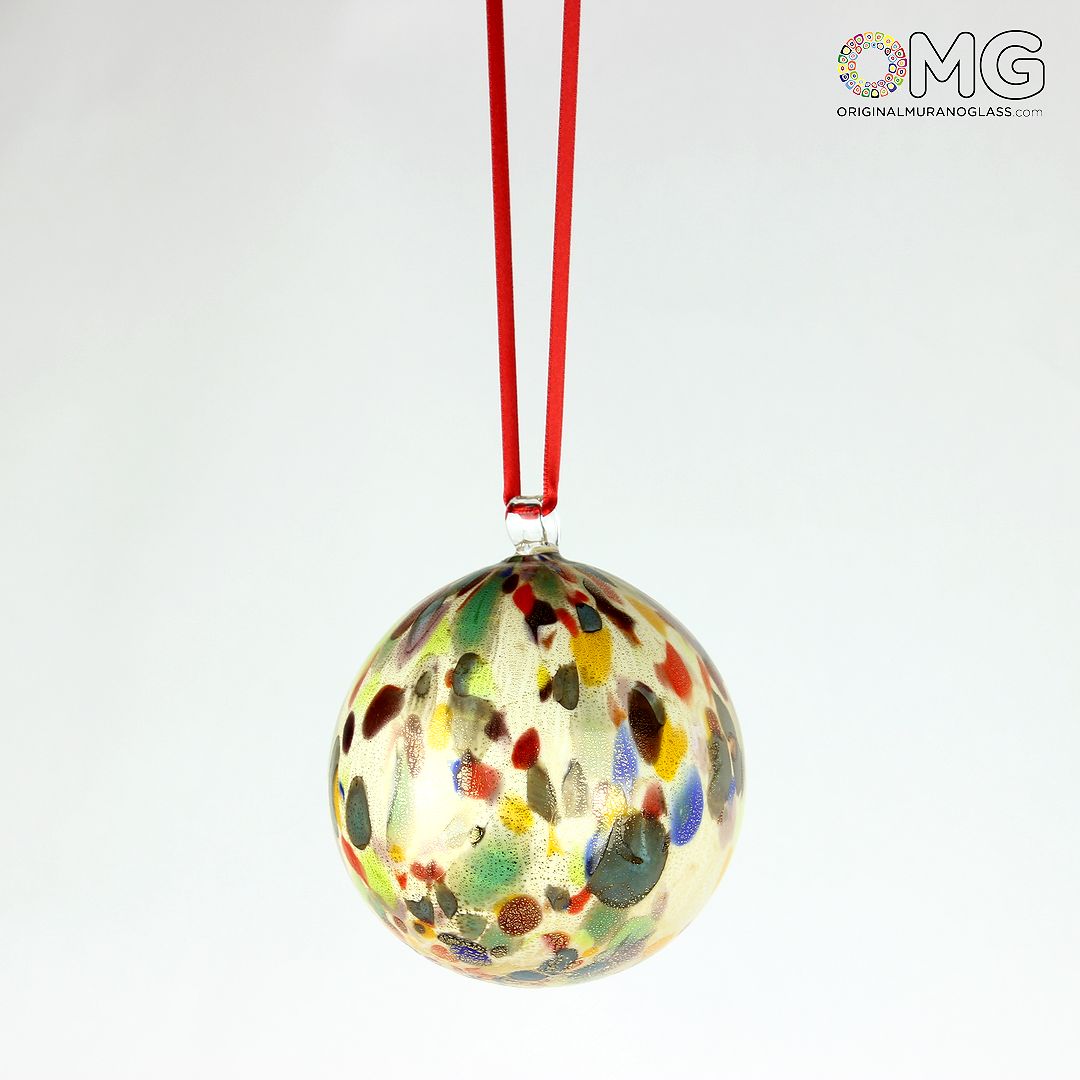 3673 ORIGINALMURANOGLASS Белый Ёлочный шар в крапинку - Особое Рождество - муранское стекло OMG  см  - Вид №1