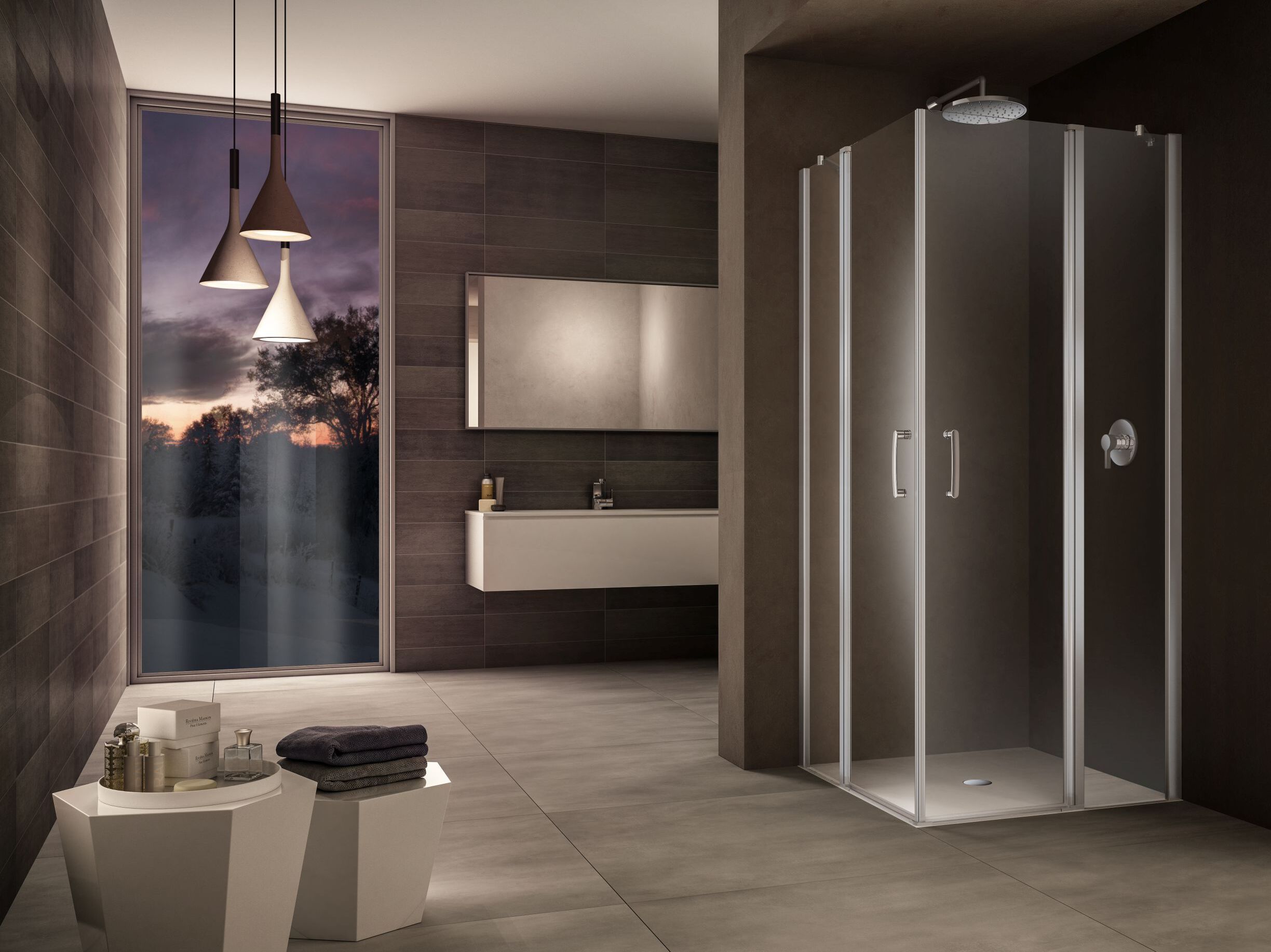 Стеклянная угловая душевая кабина с распашной дверью Provex Industrie ARCH-00137085 - Вид №1