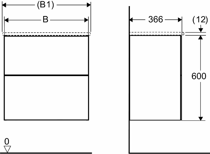 9741321111 IDO Elegant напольная тумба под умывальник, с двумя ящиками, компактная, W = 900 мм, W1 = 915 мм, белая - Вид №6