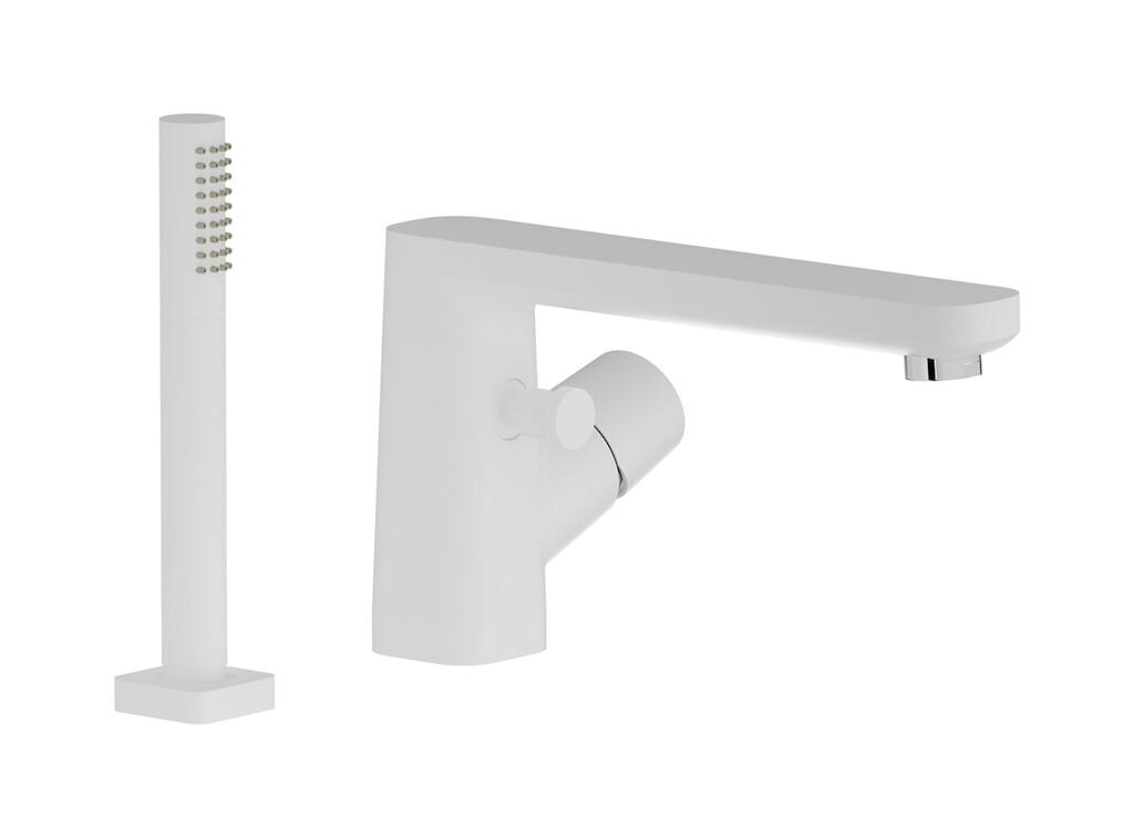 смеситель на бортик ванной на 2 отверстия с душевым гарнитуром. WE ARE IB aa305os Matt White TAAAC