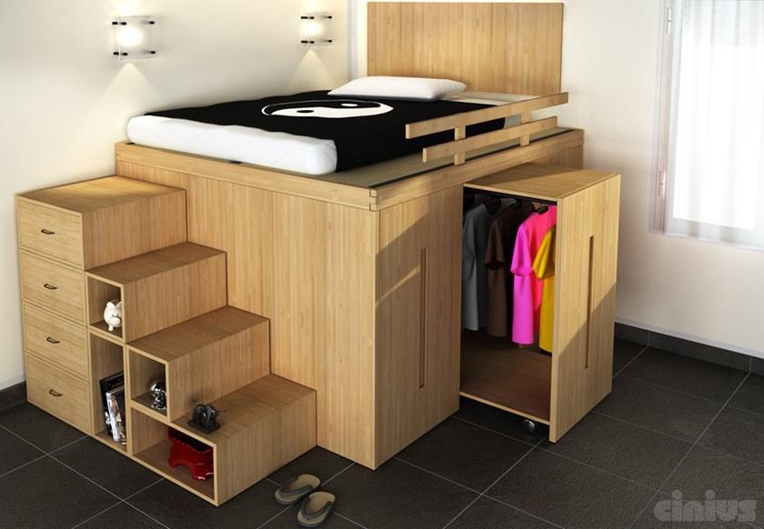 Cinius Кровать из массива дерева со съемными тележками Spaziobed sun-id-1496221 - Вид №1